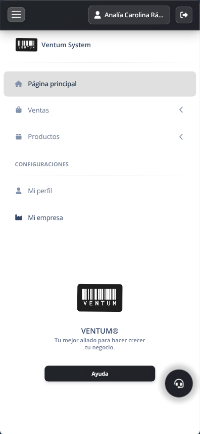 Menú Móvil de VENTUM